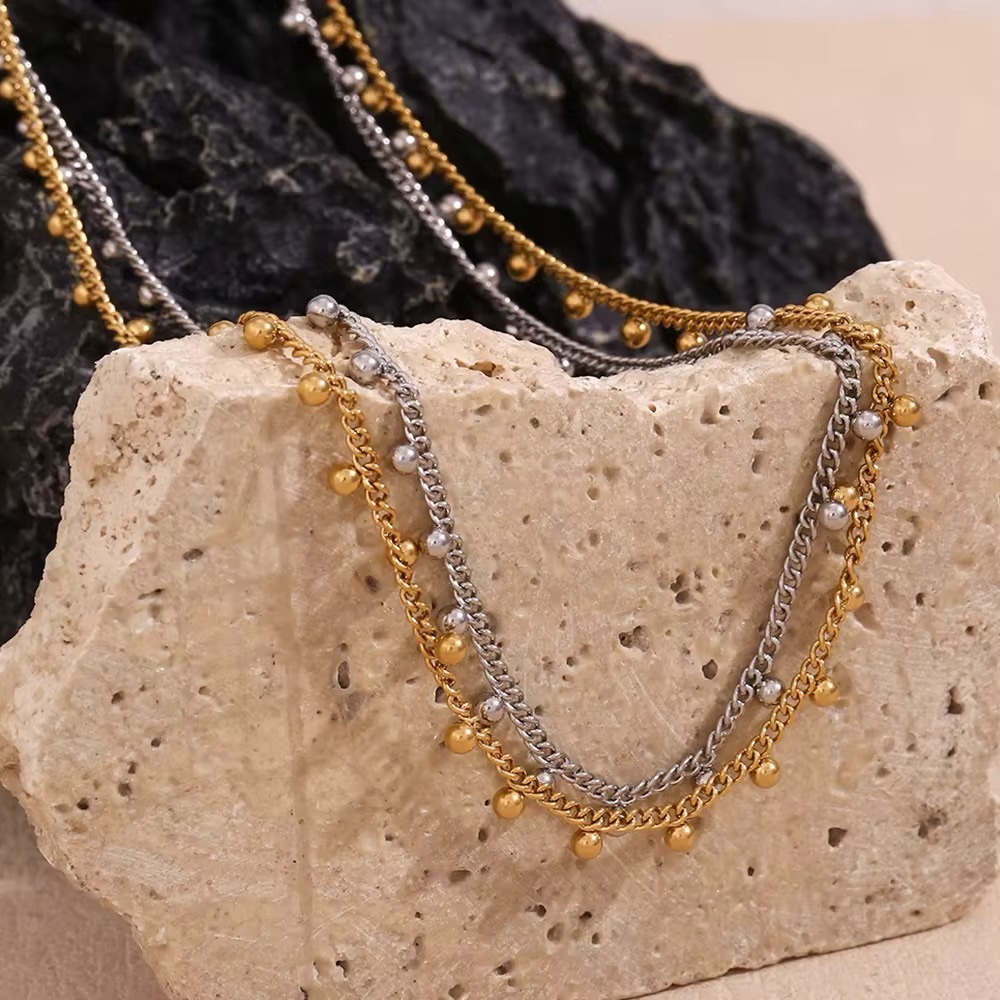 Dangling Bead Chain  Stainless Steel Necklace